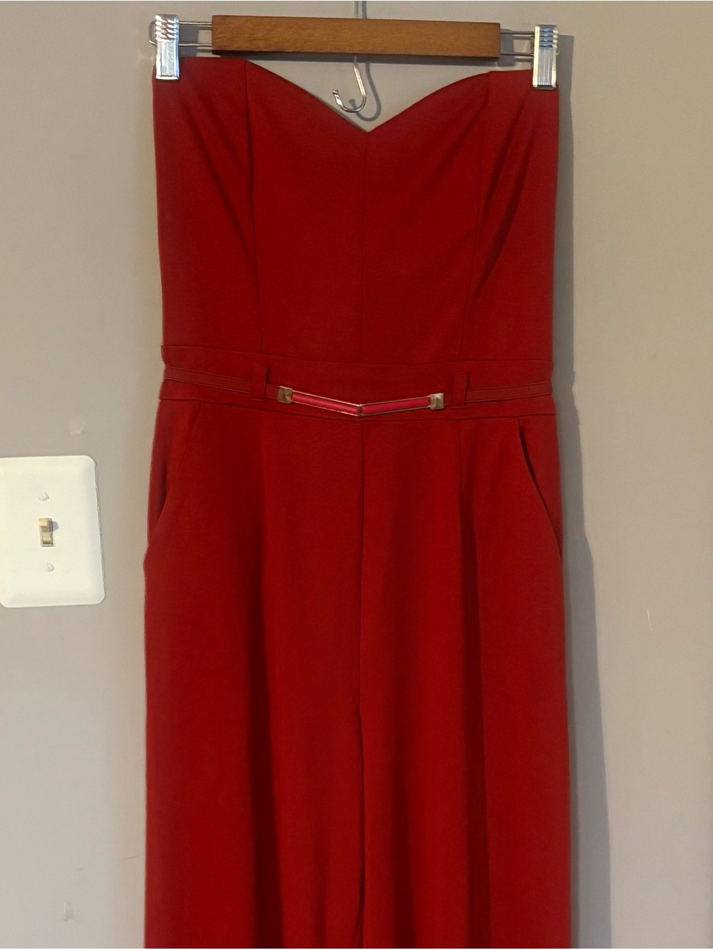 HAVE Strapless Red Jumpsuit with Belt Waist Sz M
